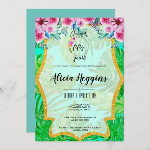 Tropical and Gold Any Age Birthday Invitation