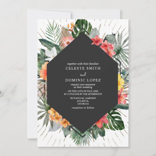 Tropical And Gold Botanical Floral Wedding Invitat Invitation