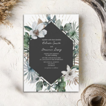 Tropical And Gold Botanical Wedding Invitation by JillsPaperie at Zazzle