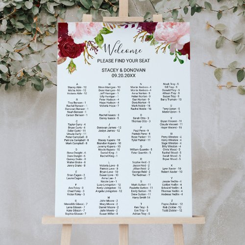 Tropical and Romantic Alphabetical Seating Chart