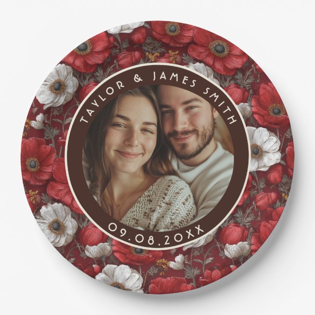 Tropical Anemones Accent Summer Wedding Paper Plates (Front)