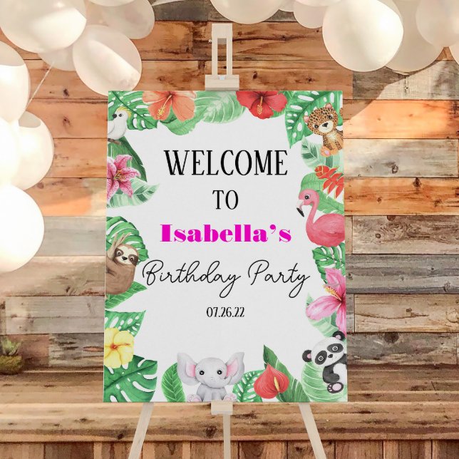 Tropical Animal Birthday Party Welcome Sign (Creator Uploaded)