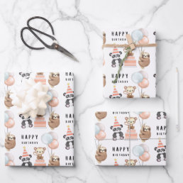 Tropical Animal Birthday Wrapping Paper Sheets