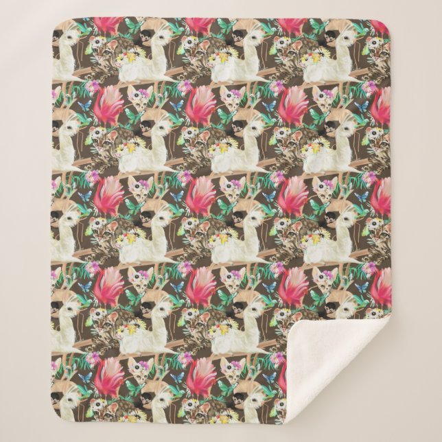Tropical Animal Pattern Sherpa Blanket (Front)