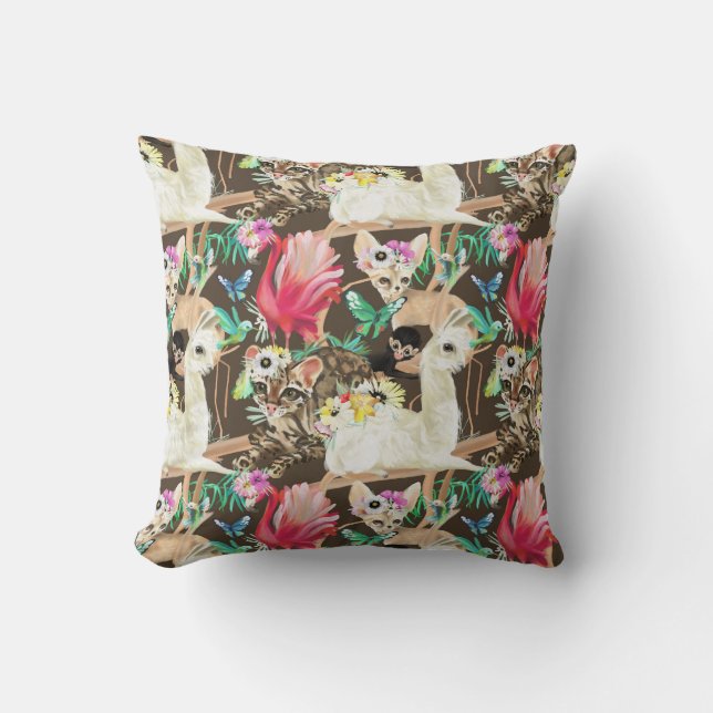 Tropical Animal Pattern Throw Pillow (Front)