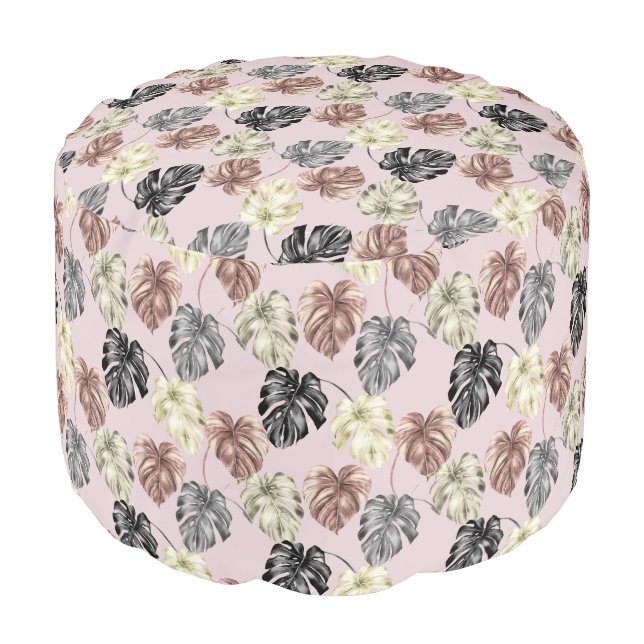Tropical Animal Print &Greenery Series Design 35 Pouf (Angled Front)
