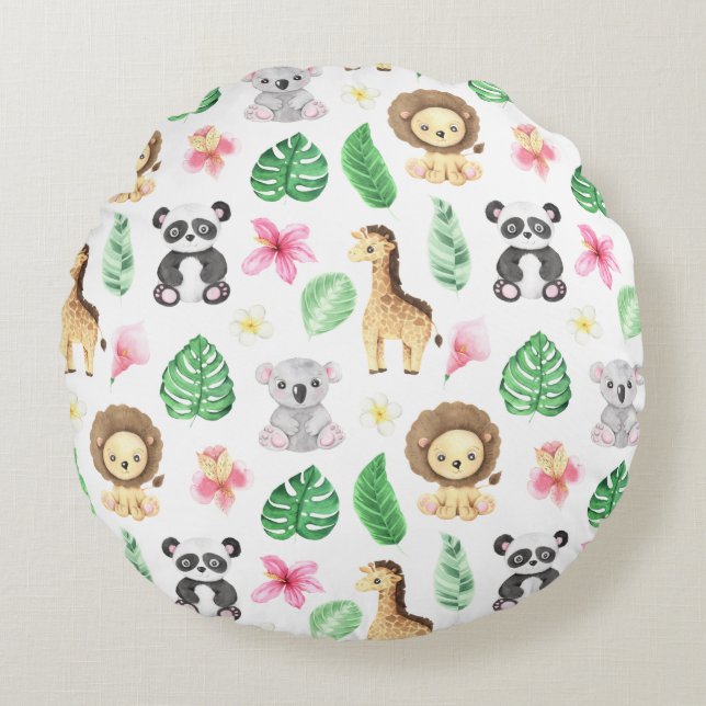 Tropical animal round pillow (Front)