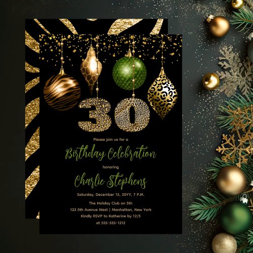 Tropical Animal Skin Baubles 30th Birthday Party Invitation