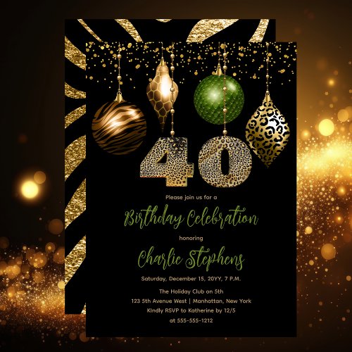 Tropical Animal Skin Baubles 40th Birthday Party Invitation