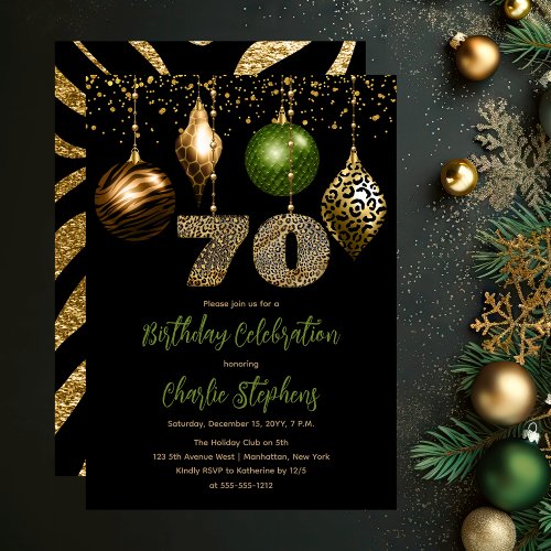 Tropical Animal Skin Baubles 70th Birthday Party Invitation