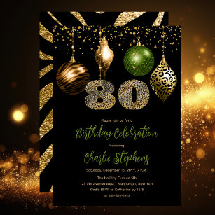 Tropical Animal Skin Baubles 80th Birthday Party Invitation