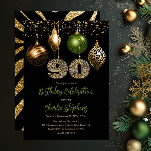 Tropical Animal Skin Baubles 90th Birthday Party Invitation