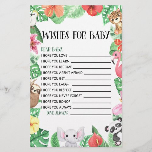 Tropical Animal Wishes For Baby Shower Activity Stationery