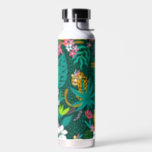 Tropical animals and leaves pattern water bottle<br><div class="desc">Colorful jungle flowers and leaves with tropical animals in a seamless pattern.</div>