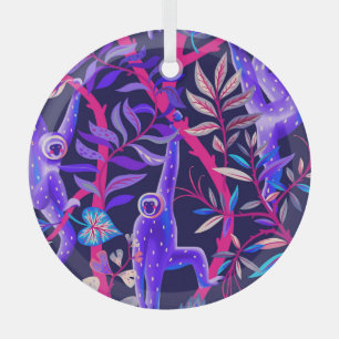 Tropical animals: blue monkeys pattern. glass ornament