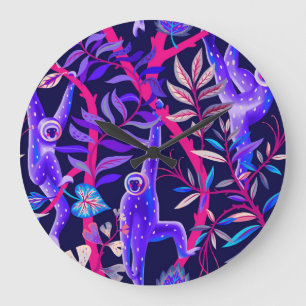 Tropical animals: blue monkeys pattern. large clock