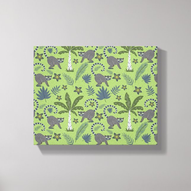 Tropical animals seamless pattern green and gray canvas print (Front)