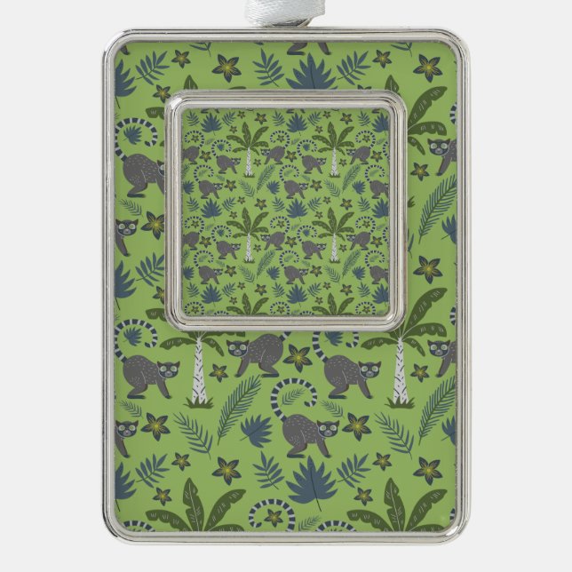 Tropical animals seamless pattern green and gray christmas ornament (Front)