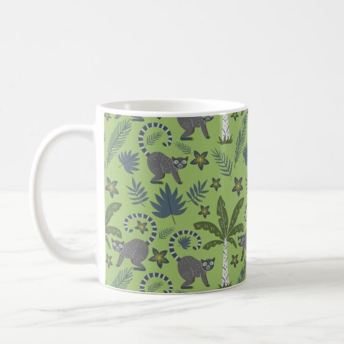 Tropical animals seamless pattern green and gray coffee mug