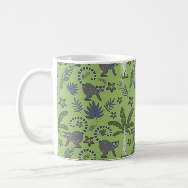 Tropical animals seamless pattern green and gray coffee mug (Left)