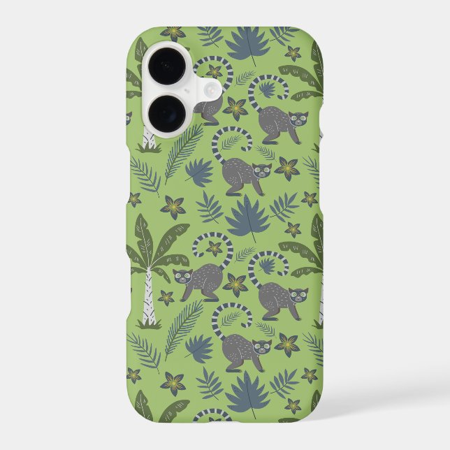 Tropical animals seamless pattern green and gray iphone case (Back)