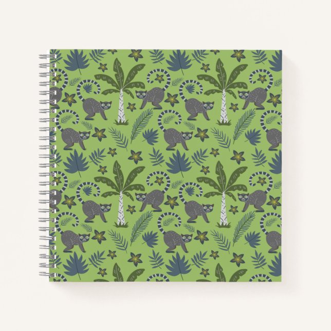 Tropical animals seamless pattern green and gray notebook (Front)