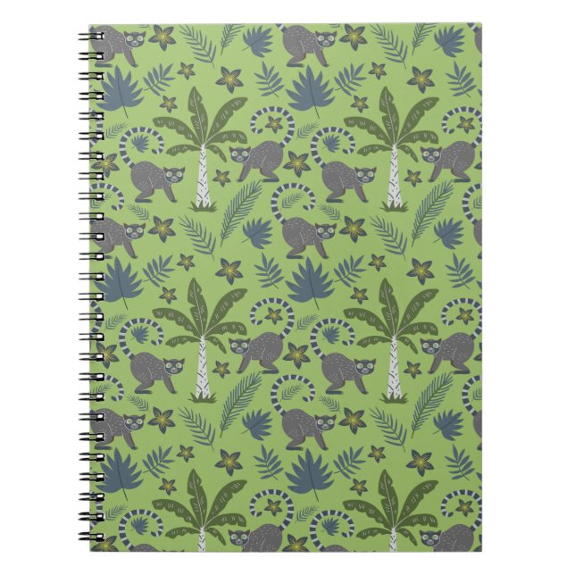 Tropical animals seamless pattern green and gray notebook (Front)