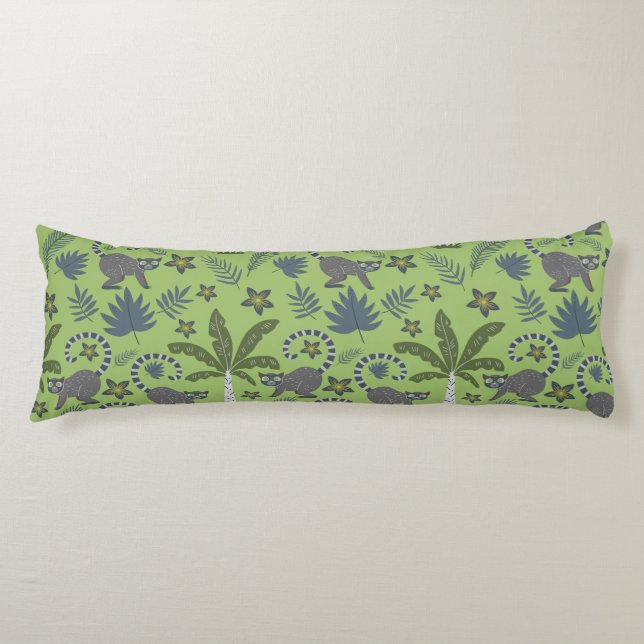 Tropical animals seamless pattern green and grey body pillow (Front)