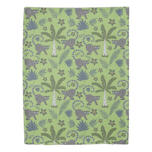 Tropical animals seamless pattern green and grey duvet cover