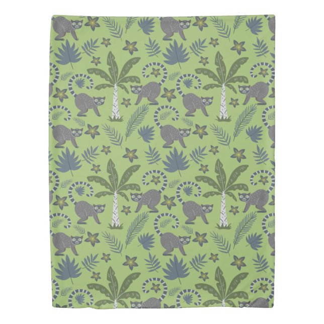 Tropical animals seamless pattern green and grey duvet cover (Front)