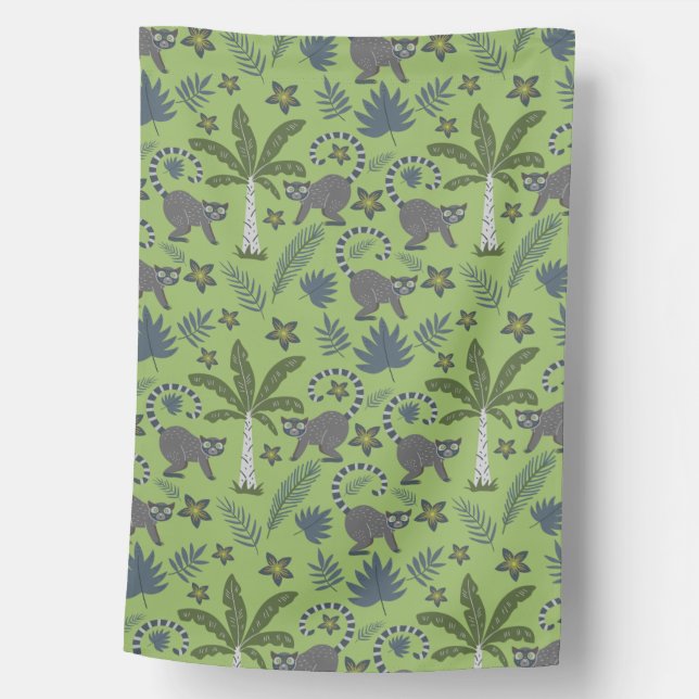 Tropical animals seamless pattern green and grey house flag (Front)
