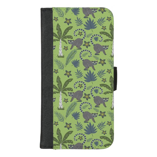 Tropical animals seamless pattern green and grey iPhone wallet case (Front)