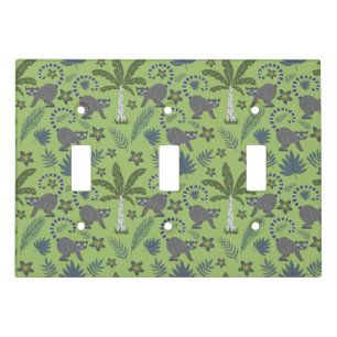 Tropical animals seamless pattern green and grey light switch cover