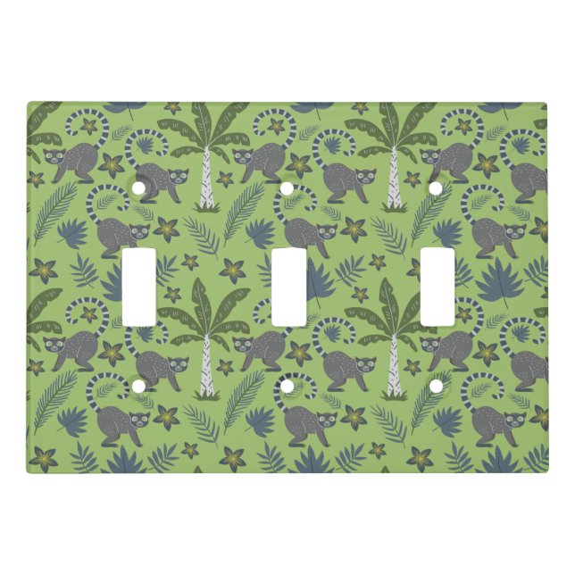 Tropical animals seamless pattern green and grey light switch cover (Front)