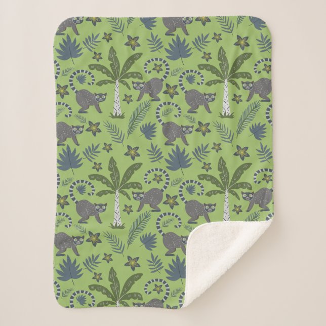 Tropical animals seamless pattern green and grey sherpa blanket (Front)