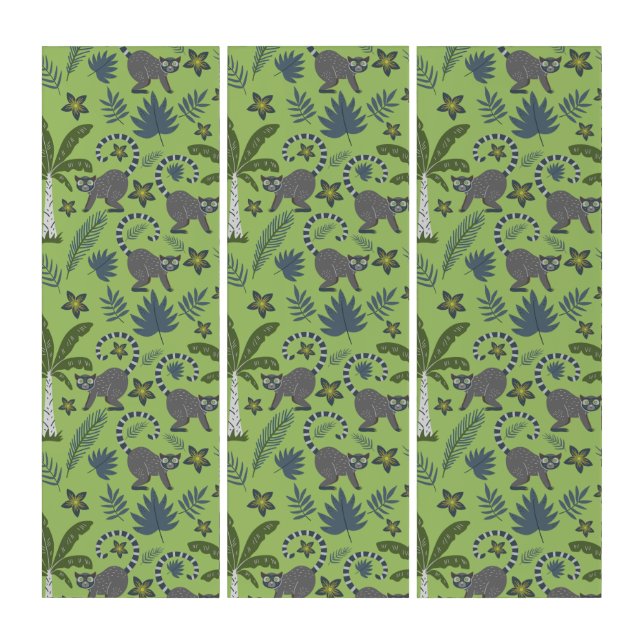 Tropical animals seamless pattern green and grey triptych (Front)