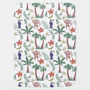 Tropical animals seamless pattern macaw and monkey baby blanket