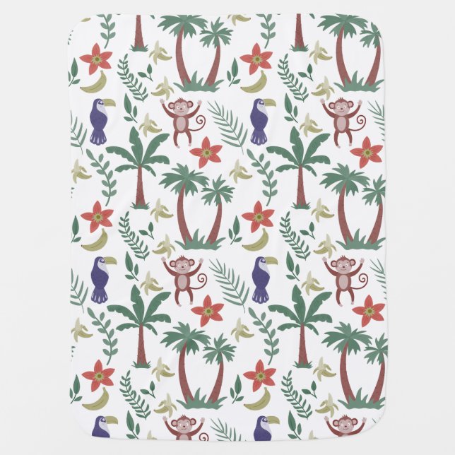 Tropical animals seamless pattern macaw and monkey baby blanket (Front)