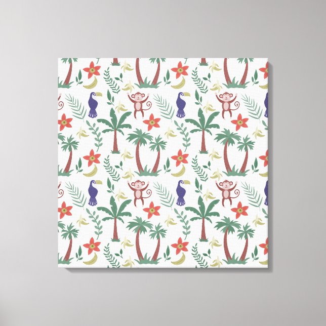 Tropical animals seamless pattern macaw and monkey canvas print (Front)