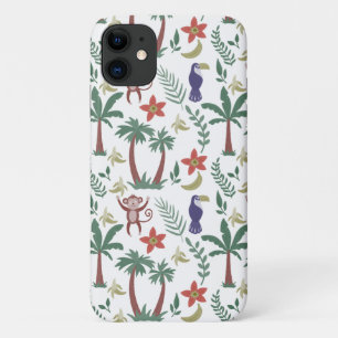 Tropical animals seamless pattern macaw and monkey iPhone 11 case