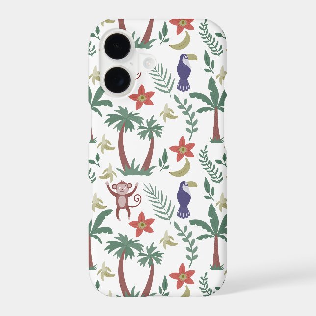 Tropical animals seamless pattern macaw and monkey iphone case (Back)