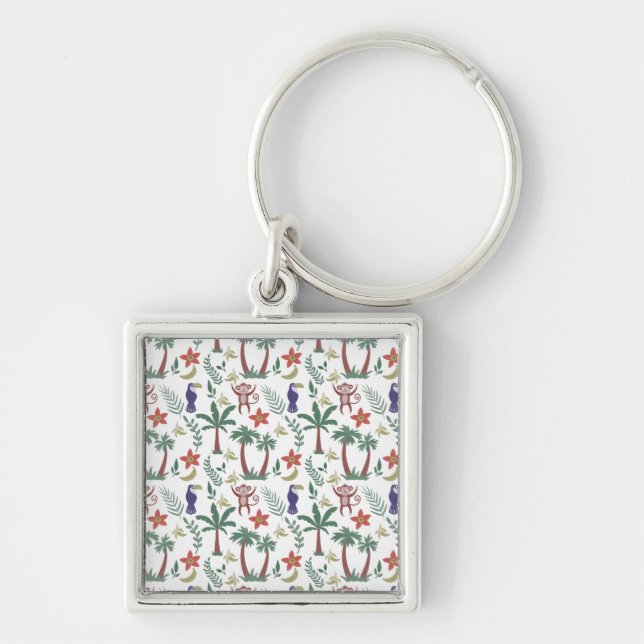 Tropical animals seamless pattern macaw and monkey keychain (Front)
