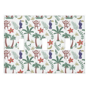 Tropical animals seamless pattern macaw and monkey light switch cover