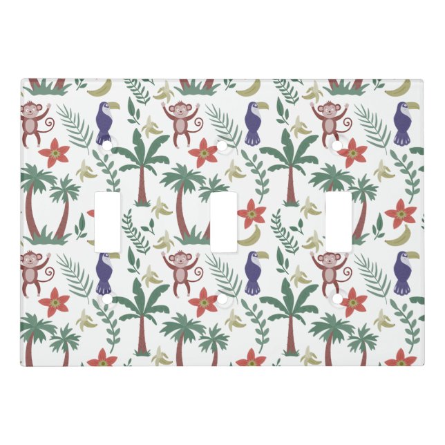 Tropical animals seamless pattern macaw and monkey light switch cover (Front)