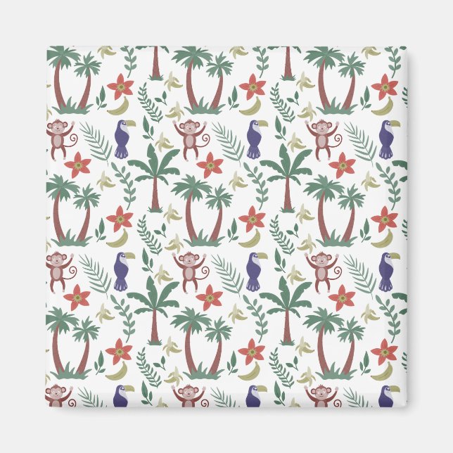 Tropical animals seamless pattern macaw and monkey magnet (Front)