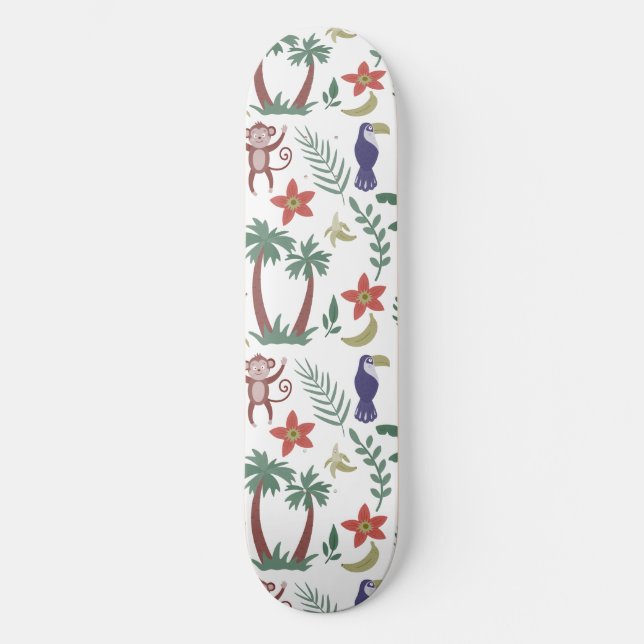 Tropical animals seamless pattern macaw and monkey skateboard (Front)