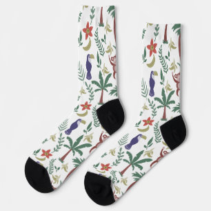 Tropical animals seamless pattern macaw and monkey socks
