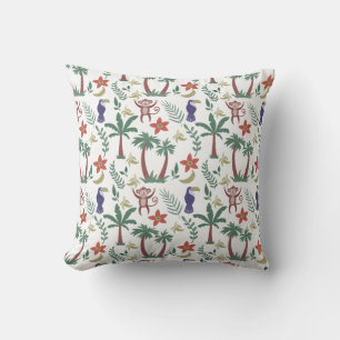 Tropical animals seamless pattern macaw and monkey throw pillow