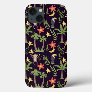 Tropical animals seamless pattern monkey & macaw iPhone 13 case