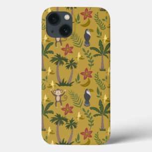 Tropical animals seamless pattern monkey , macaw iPhone 13 case
